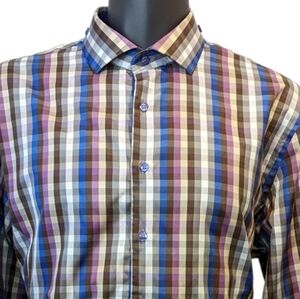Di Nero multi colour check button front shirt 3XL